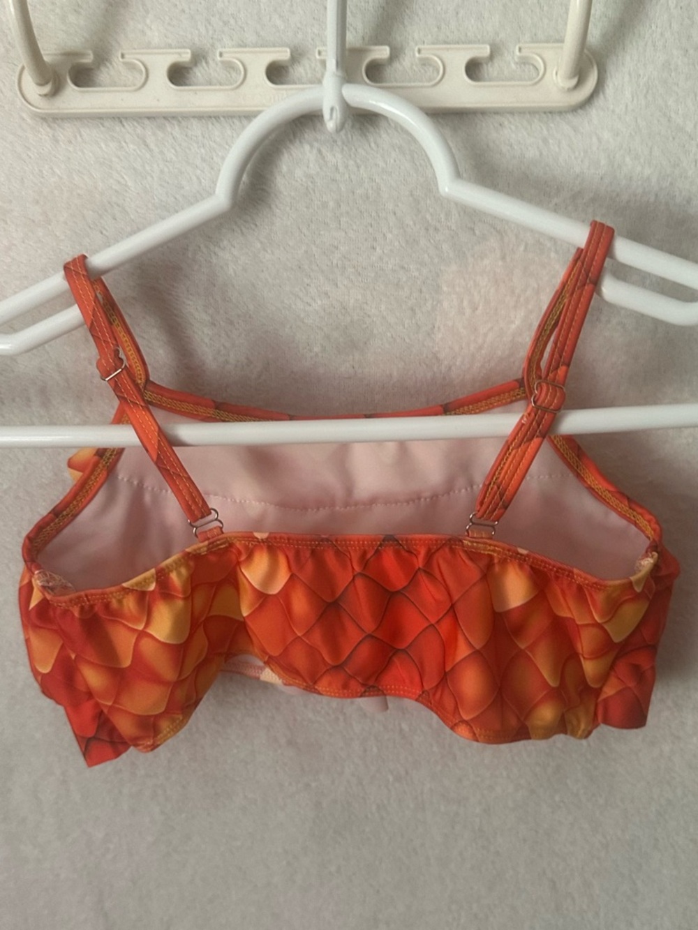 Girls Orange & Yellow Mermaid Tail Swimsuit Set with Ruffle Top - Picture 4 of 5